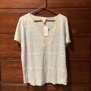 Sundance Light Blue and Cream Embroidered Tee